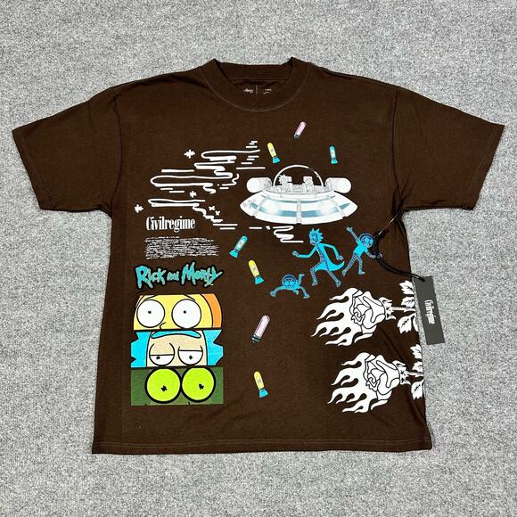 Civil Regime Rick and Morty Citadel of Ricks Large Shirt Brown NWT